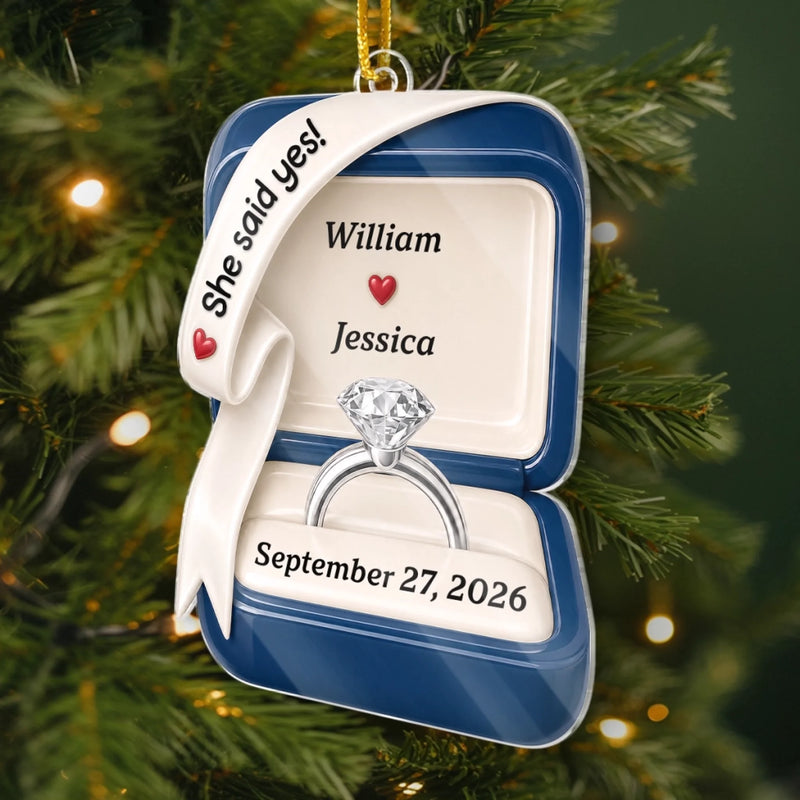 Personalized Acrylic Ornament – Christmas, Anniversary Gift For Couple – He Asked, She Said Yes