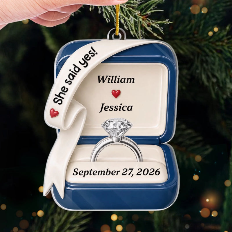 Personalized Acrylic Ornament – Christmas, Anniversary Gift For Couple – He Asked, She Said Yes