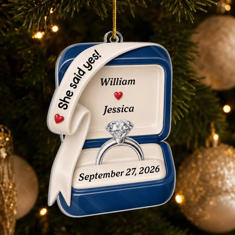 Personalized Acrylic Ornament – Christmas, Anniversary Gift For Couple – He Asked, She Said Yes