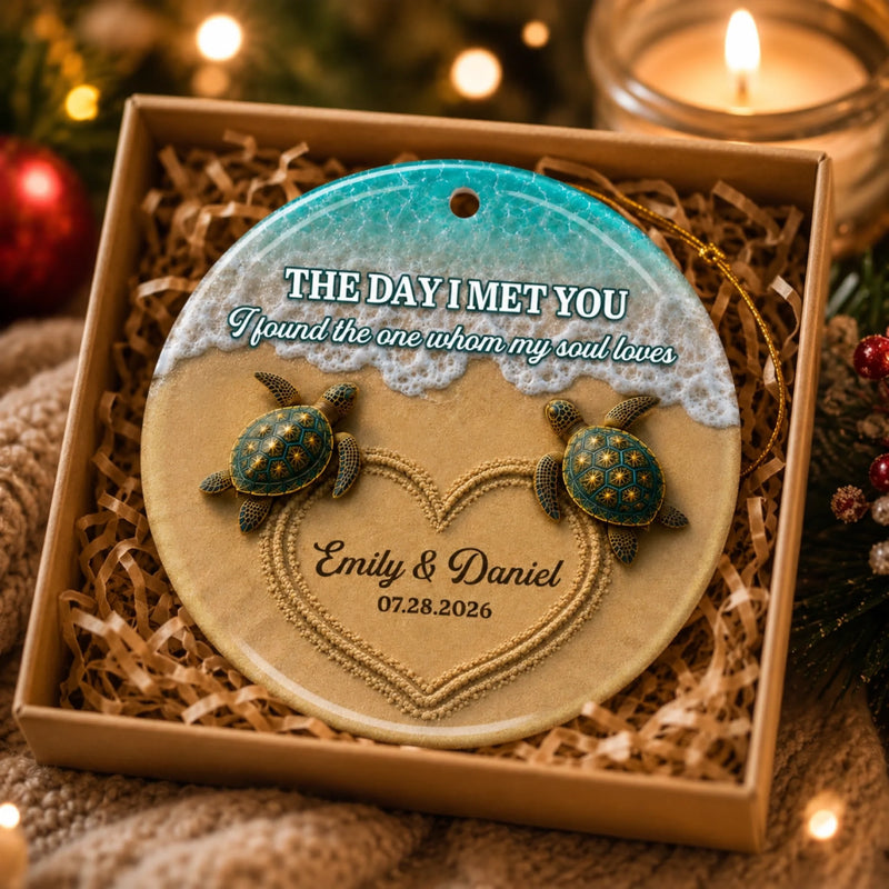 Personalized Ceramic Ornament – Christmas, Anniversary Gift For Couple – The Day I Met You