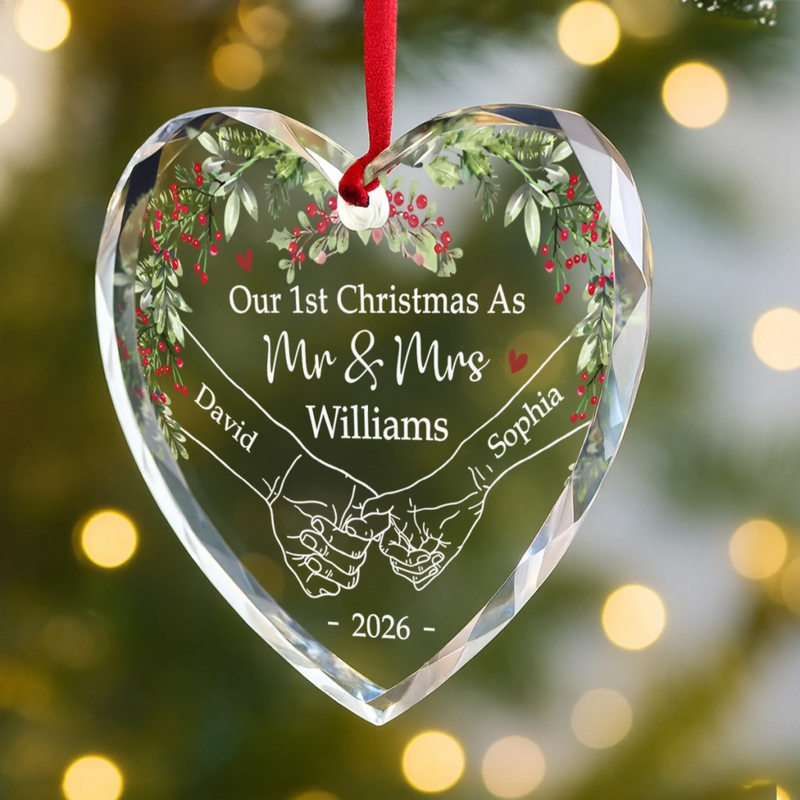 Personalized Glass Ornament – Christmas, Anniversary Gift For Couple, Newlyweds – The First Of Many