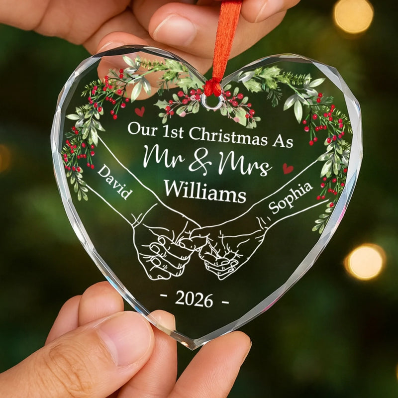 Personalized Glass Ornament – Christmas, Anniversary Gift For Couple, Newlyweds – The First Of Many