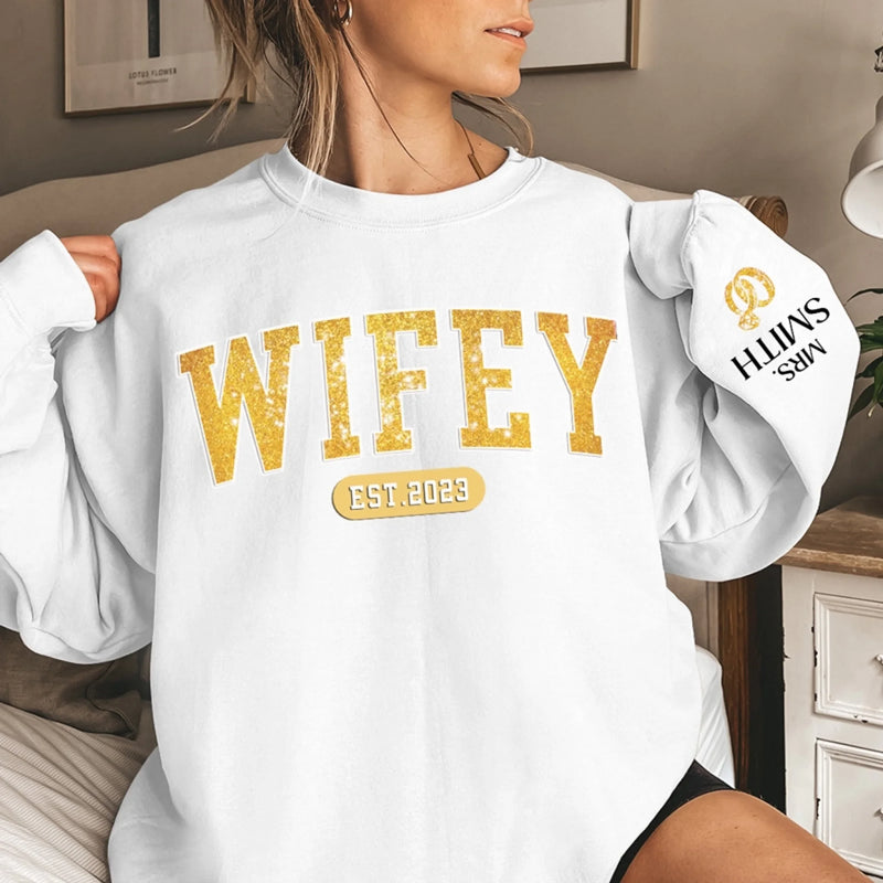 Personalized Sweatshirt With Design On Sleeve - Anniversary Gift For Couple, Newlyweds - Heart To Heart