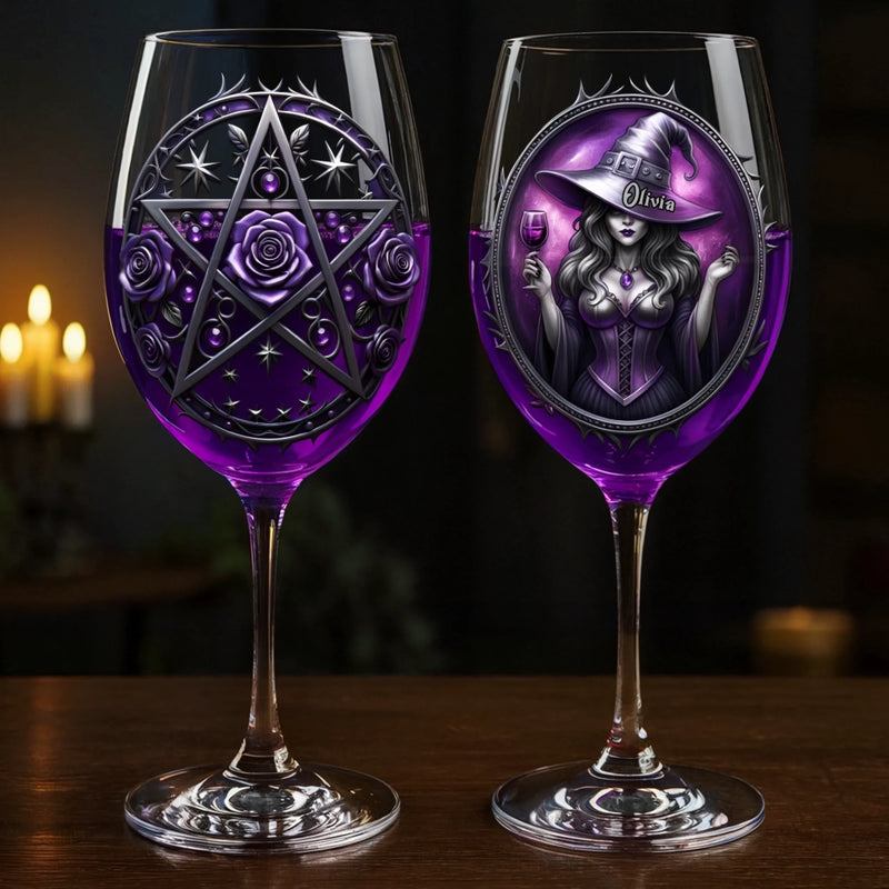 Personalized Stemmed Wine Glass – Halloween  Gift For Women, Sister, Bestie, Best Friend – Witch Vibes Only This Halloween