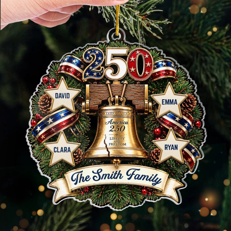 Personalized Acrylic Ornament – America 250th Anniversary, Christmas Gift For Family – Guided By Love And Liberty