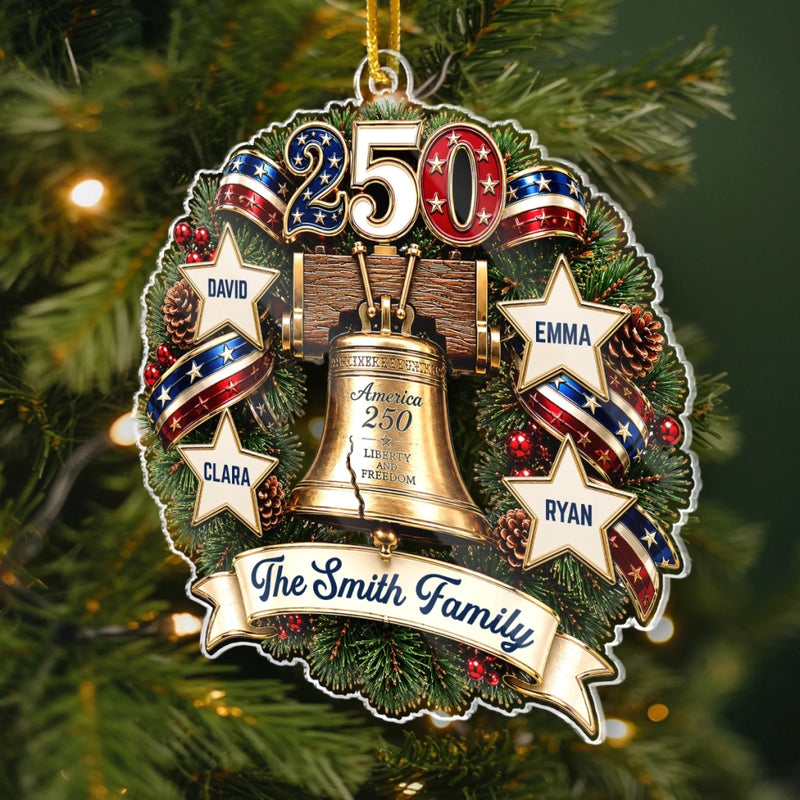 Personalized Acrylic Ornament – America 250th Anniversary, Christmas Gift For Family – Guided By Love And Liberty