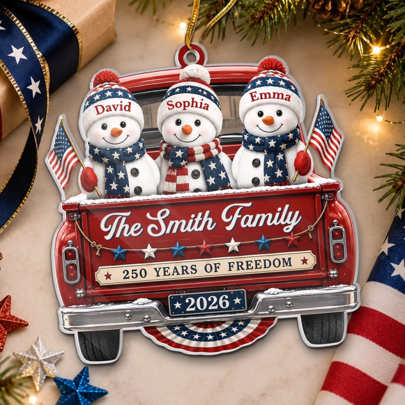 Personalized Acrylic Ornament – America 250th Anniversary, Christmas Gift For Family – Driven By Love United By Freedom