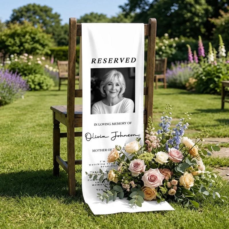 Personalized Photo Wedding Chair Sign – Wedding Memorial Keepsake For Bride & Groom – Honoring Beautiful Memories