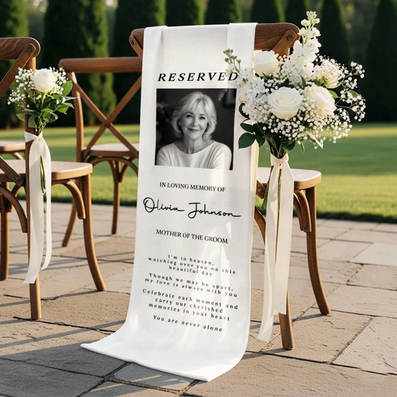 Personalized Photo Wedding Chair Sign – Wedding Memorial Keepsake For Bride & Groom – Honoring Beautiful Memories