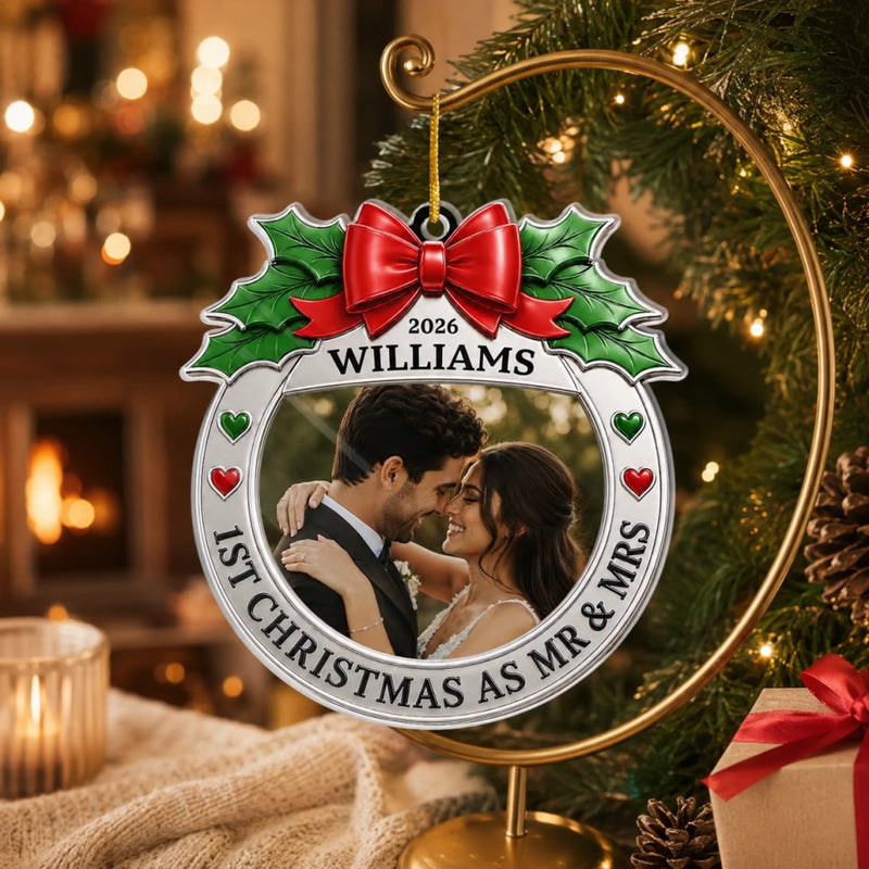 Personalized Photo Acrylic Ornament – Christmas, Wedding Gift For Couple, Newlyweds – Our Merry Beginning