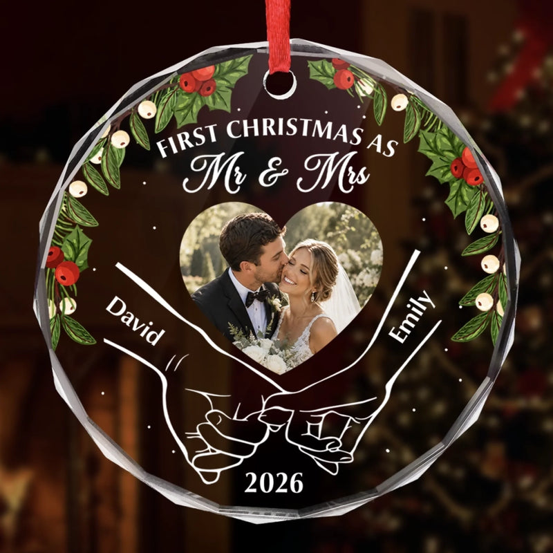 Personalized Photo Glass Ornament – Christmas, Anniversary Gift For Couple, Newlyweds – Our Sweet Beginning