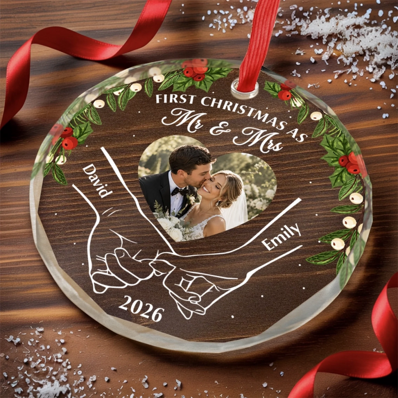 Personalized Photo Glass Ornament – Christmas, Anniversary Gift For Couple, Newlyweds – Our Sweet Beginning