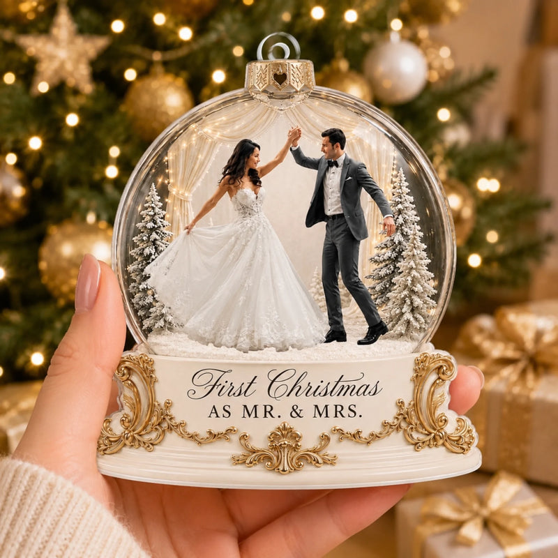 Personalized Photo Acrylic Ornament – Christmas, Wedding Gift For Couple, Newlyweds – Happily Ever After