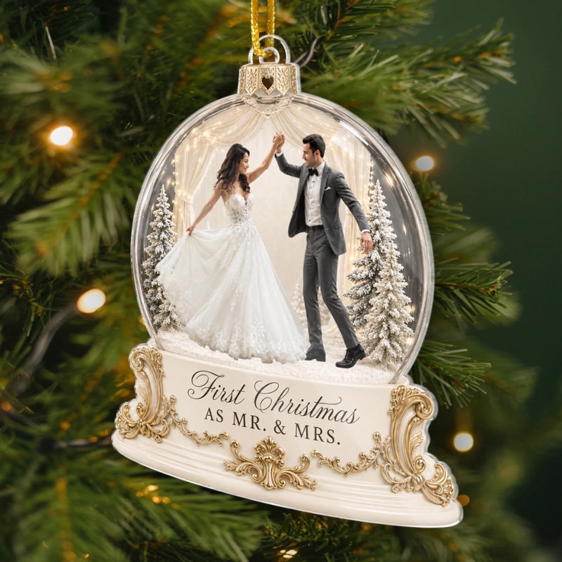 Personalized Photo Acrylic Ornament – Christmas, Wedding Gift For Couple, Newlyweds – Happily Ever After