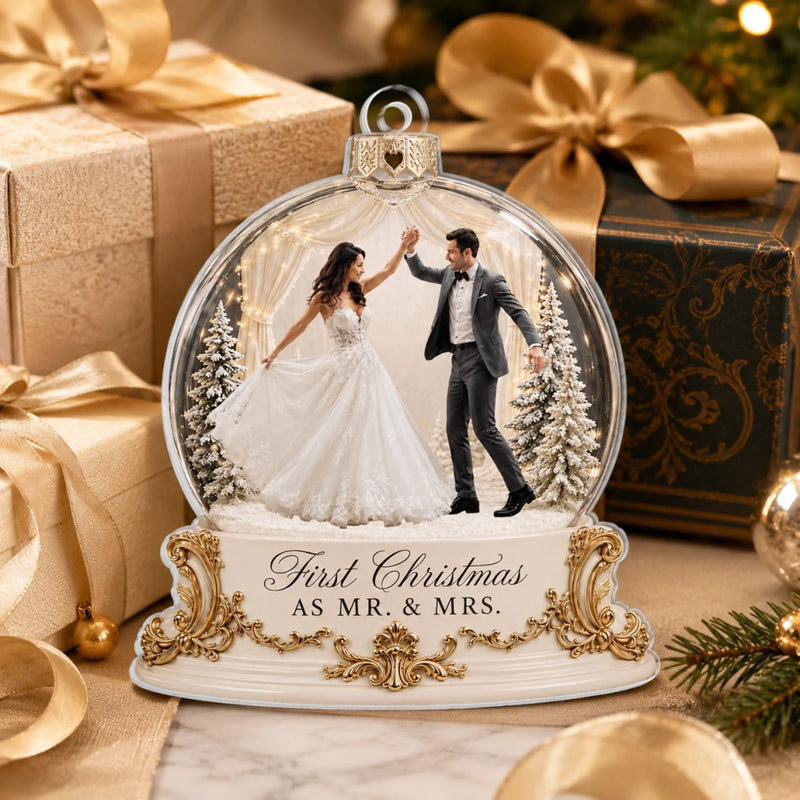 Personalized Photo Acrylic Ornament – Christmas, Wedding Gift For Couple, Newlyweds – Happily Ever After