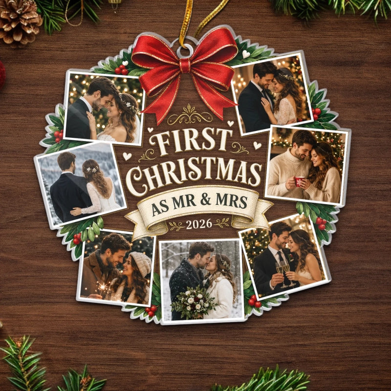 Personalized Photo Acrylic Ornament – Christmas, Wedding Gift For Couple, Newlyweds – The First of Forever