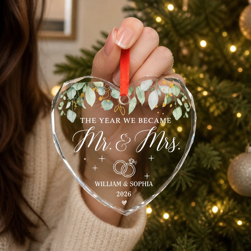 Personalized Glass Ornament – Christmas, Anniversary Gift For Couple, Newlyweds – The Year Our Forever Began