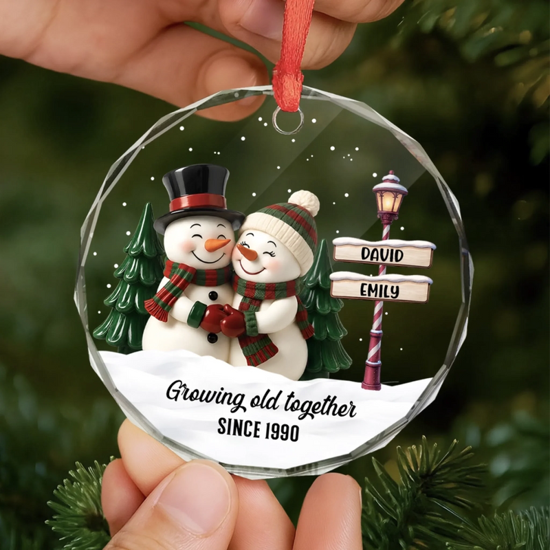 Personalized Glass Ornament – Christmas, Anniversary Gift For Couple – Grow Old With Me