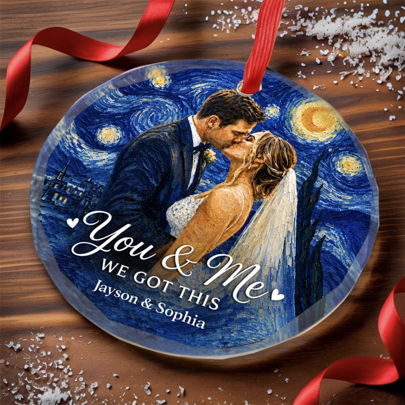 Personalized Photo Glass Ornament – Christmas, Anniversary Gift For Couple – Side By Side, Always