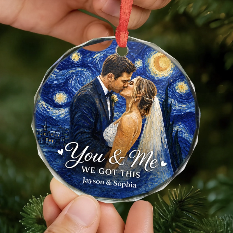 Personalized Photo Glass Ornament – Christmas, Anniversary Gift For Couple – Side By Side, Always