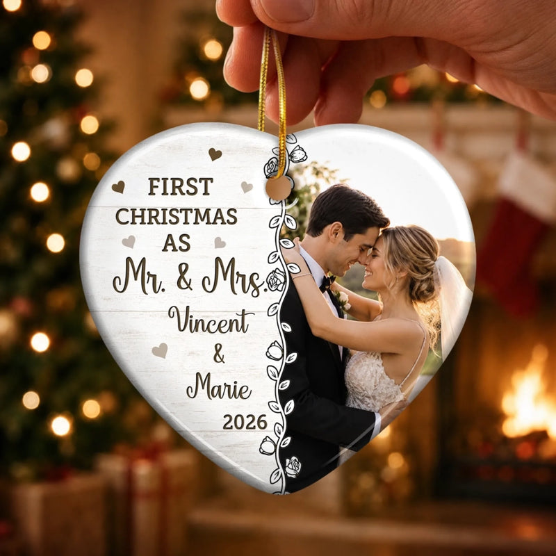Personalized Photo First Christmas Together Ceramic Ornament – Anniversary Gift For Couple – First Christmas Together