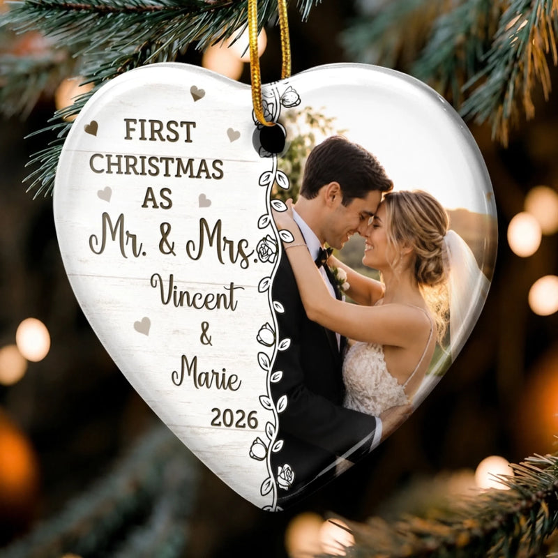 Personalized Photo First Christmas Together Ceramic Ornament – Anniversary Gift For Couple – First Christmas Together