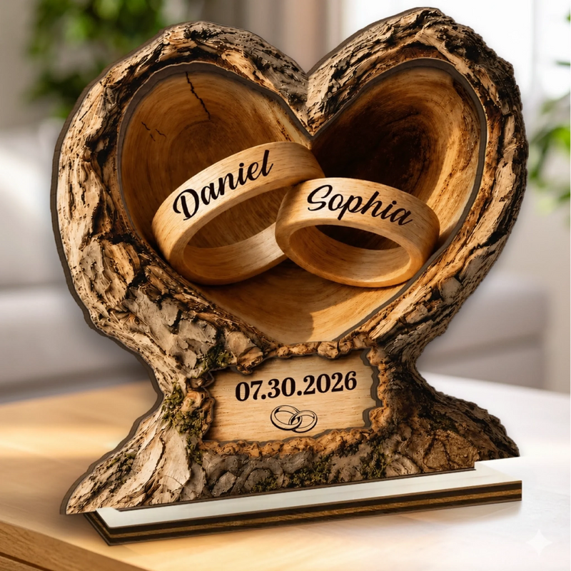 Personalized 2-Layered Wooden Plaque - Anniversary, Wedding Gift For Couple - Love Never Retires