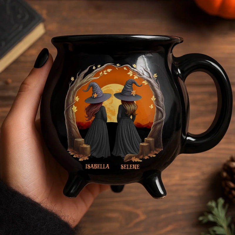 Personalized Cauldron Coffee Mug - Halloween Witchy Gift For Sister, Bestie, Best Friend - Broommates For Life