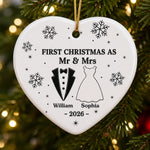 Custom Name First Christmas as Mr & Mrs Wedding Gifts - Personalized Ceramic Ornament