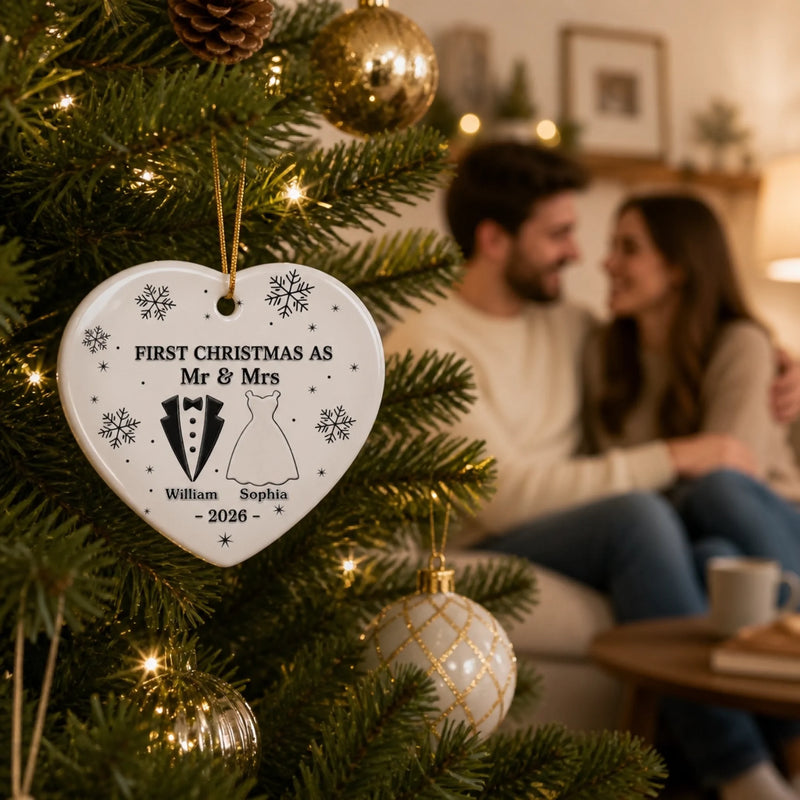 Personalized Ceramic Ornament – Christmas, Anniversary Gift For Couple, Newlyweds – Our First Christmas, Our Forever