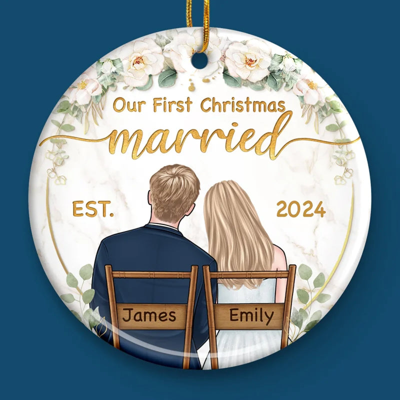 Personalized Ceramic Ornament – Christmas, Anniversary Gift For Couple, Newlyweds – Our Hearts Say It All