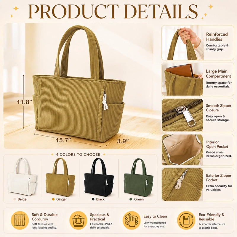 Personalized Corduroy Tote Bag – Birthday Gift For Women, Family, Friend – Sunshine Is My Vibe