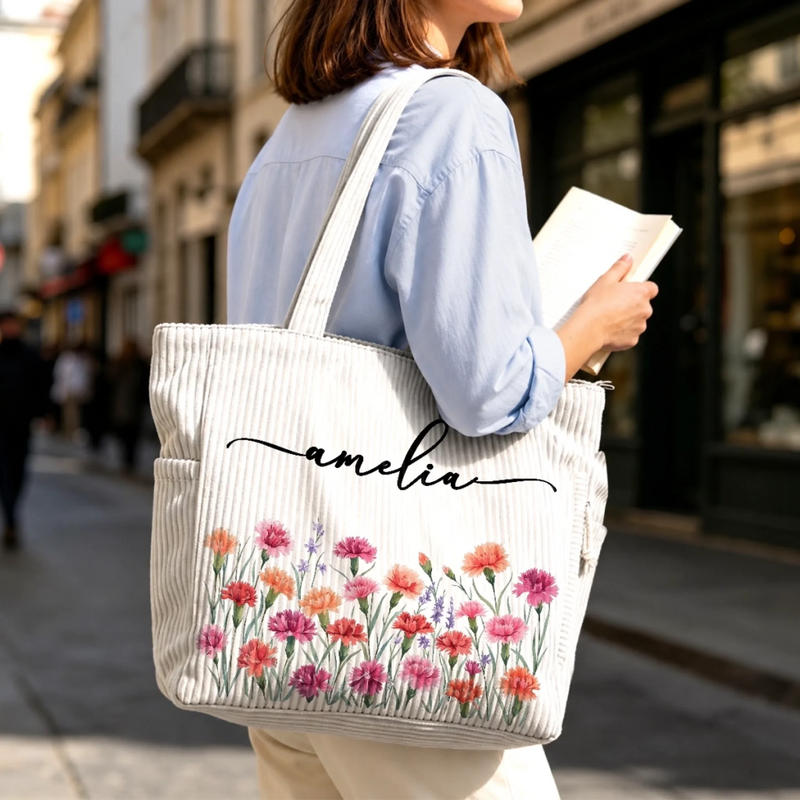 Personalized Corduroy Tote Bag – Birthday Gift For Women, Family, Friend – Sunshine Is My Vibe