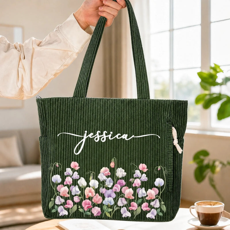 Personalized Corduroy Tote Bag – Birthday Gift For Women, Family, Friend – Sunshine Is My Vibe