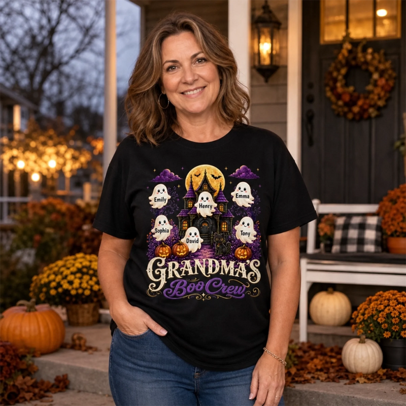 Personalized T-shirt, Hoodie – Halloween Gift For Mom, Grandma – Our Happy Haunted Crew