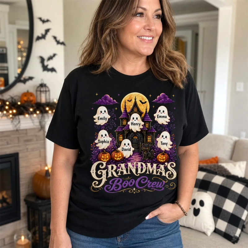 Personalized T-shirt, Hoodie – Halloween Gift For Mom, Grandma – Our Happy Haunted Crew