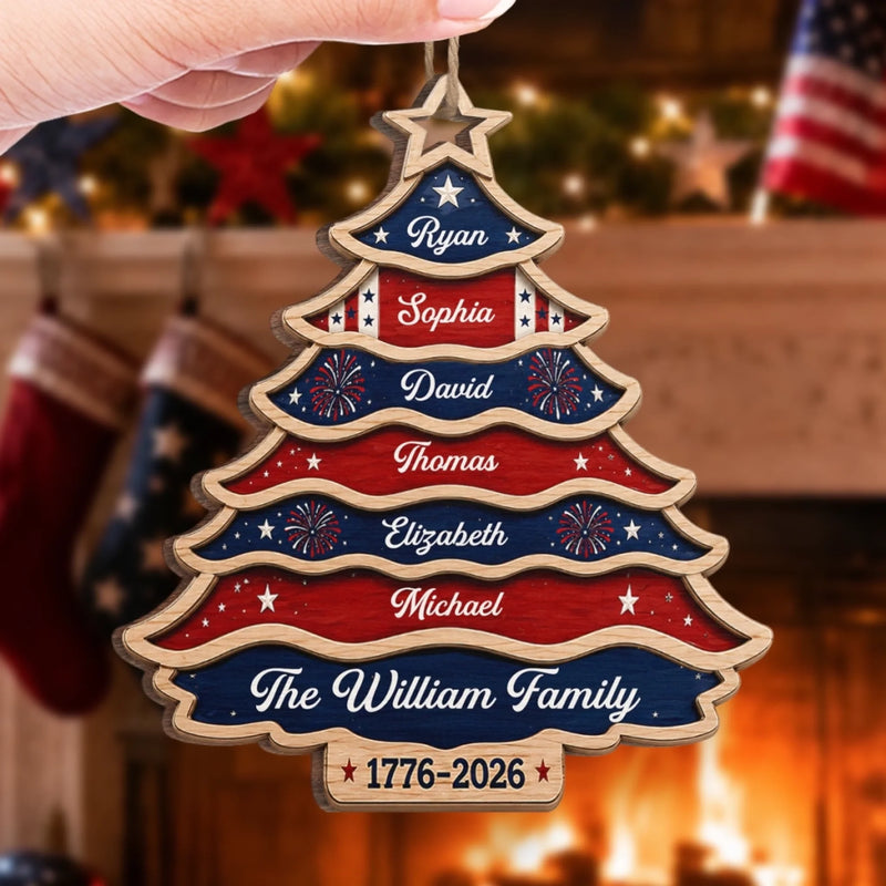 Personalized Wooden Ornament – America 250th Anniversary, Christmas Gift For Family – United Like Branches Rooted In Pride