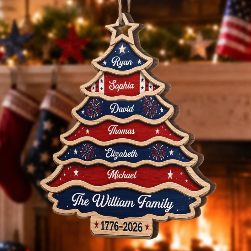 Personalized Wooden Ornament – America 250th Anniversary, Christmas Gift For Family – United Like Branches Rooted In Pride
