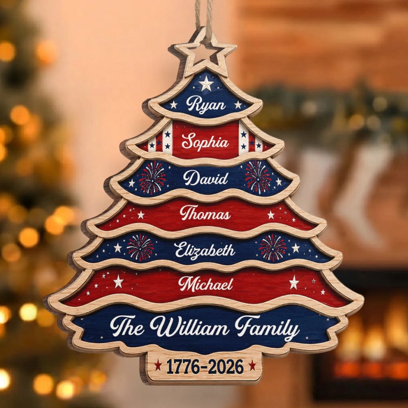 Personalized Wooden Ornament – America 250th Anniversary, Christmas Gift For Family – United Like Branches Rooted In Pride