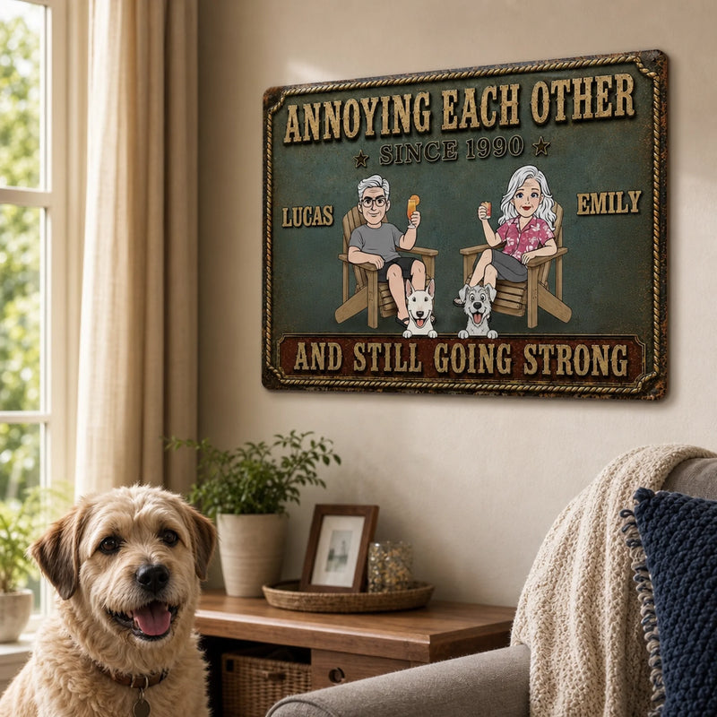 Personalized Home Decor Metal Sign - Anniversary Gift For Couple, Pet Lovers - Snuggles And Soulmates