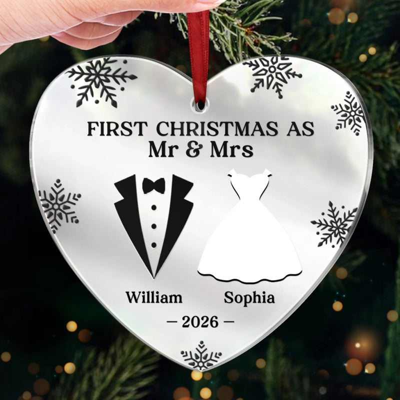 Personalized Mirrored Acrylic Ornament - Christmas, Anniversary Gift For Couple, Newlywed – Started With A Yes, Now It’s Us
