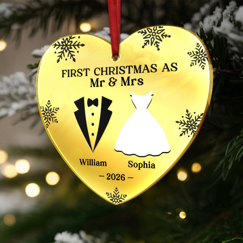 Personalized Mirrored Acrylic Ornament - Christmas, Anniversary Gift For Couple, Newlywed – Started With A Yes, Now It’s Us