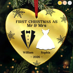 Custom Name First Christmas Wedding Gifts for Couples - Personalized Mirrored Acrylic Ornament