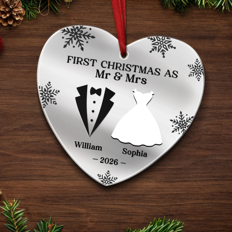 Personalized Mirrored Acrylic Ornament - Christmas, Anniversary Gift For Couple, Newlywed – Started With A Yes, Now It’s Us