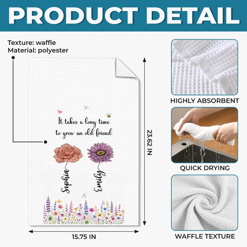 Personalized Kitchen Towel – Gift For Sister, Bestie, Best Friend – Growing Older, Staying Besties