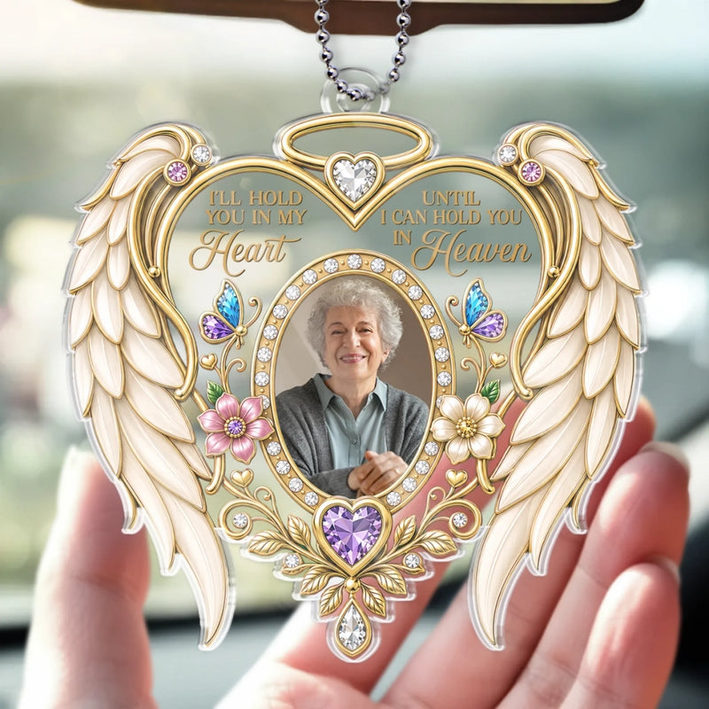 Personalized Photo Acrylic Car Ornament - Sympathy Gift For Family - I’ll Hold You In My Heart