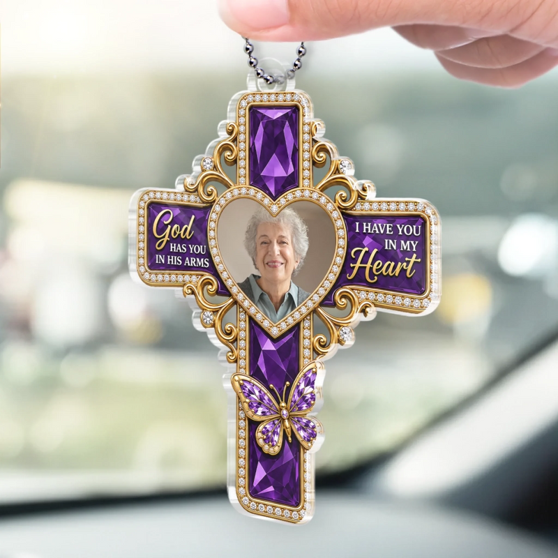 Personalized Photo Acrylic Car Ornament - Sympathy Gift For Family - I Have You In My Heart