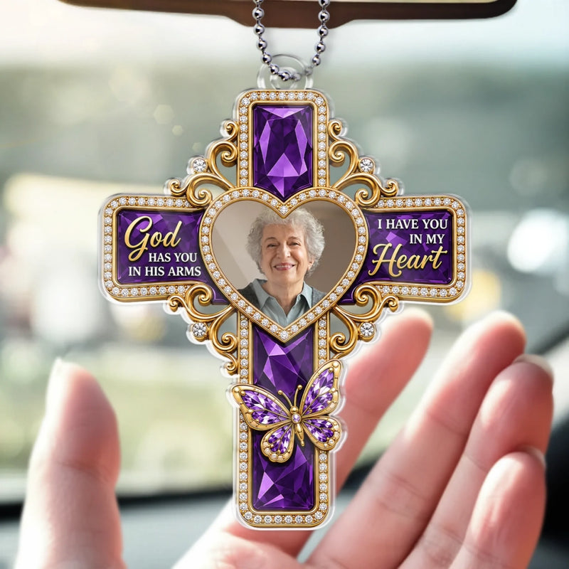 Personalized Photo Acrylic Car Ornament - Sympathy Gift For Family - I Have You In My Heart