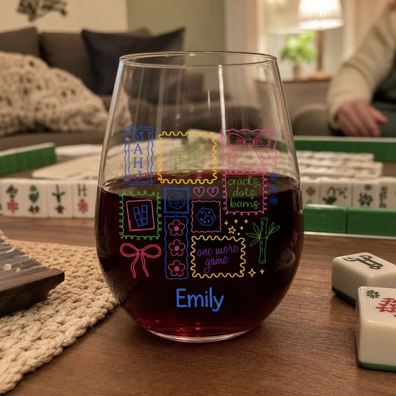Personalized Wine Glass – Mahjong Gifts, Gifts For Mahjong Player – One More Game