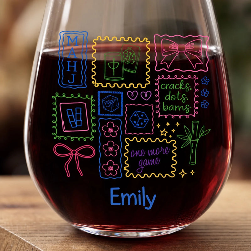 Personalized Wine Glass – Mahjong Gifts, Gifts For Mahjong Player – One More Game